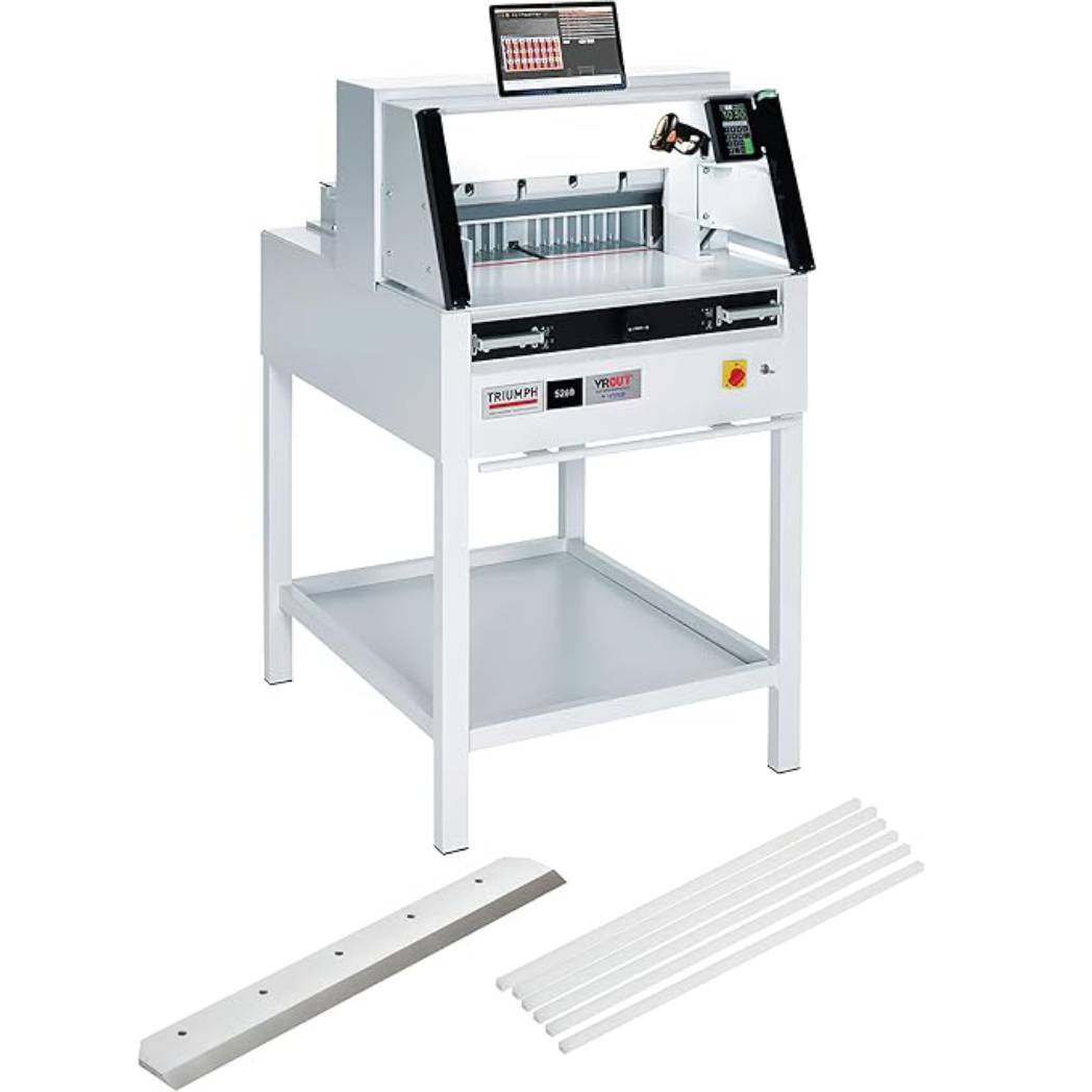 Absolute Toner $580/Month Brand New MBM VRCUT READY TRIUMPH 5260 20 3/8" Inch Automatic Programmable Cutter Package (CU0489VP) - Cutter, Side Tables (CU0495), Knife (AC0658), Sticks (AC0676)(CU0489VP) Paper Cutters