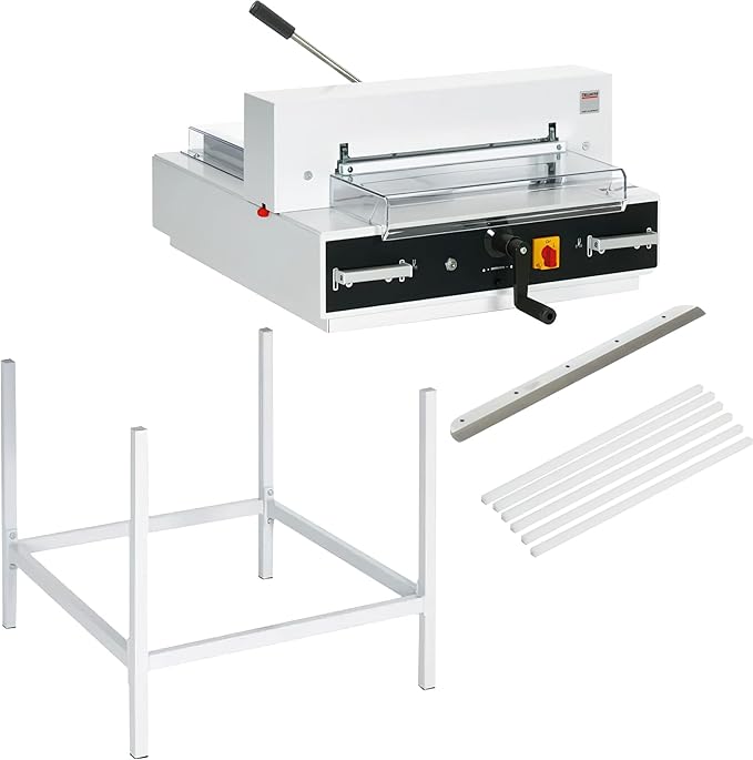 $195/Month Brand New MBM Triumph 4315 Semi Automatic 16-7/8" Inch Tabletop Paper Cutter With Electric Blade Drive, Quick-acting Manual Gripper And Easy Cutting Blade Activation Incl. Cutter, Stand, Knife & Sticks- CU0451LP