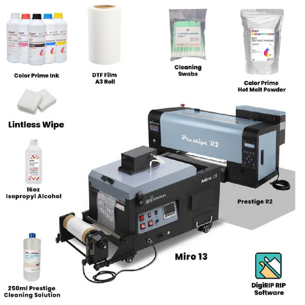 Absolute Toner $245/Month DTF Station Prestige R2 Shaker Bundle Containing Prestige R2 DTF Printer & Miro 13 DTF Powder Shaker and Dryer DTF printer