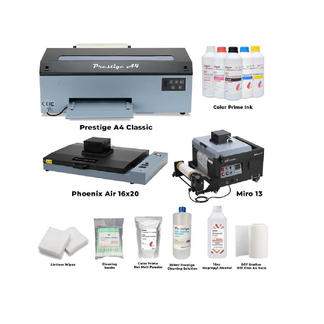 Absolute Toner $149/Month SUPPLIES BUNDLE DTF Station Prestige A4 Roll DTF Printer 110V With 16x20" Inch (40x50cm) Curing Oven Phoenix Air And Seismo S20 DTF Manual Powder Station DTF printer