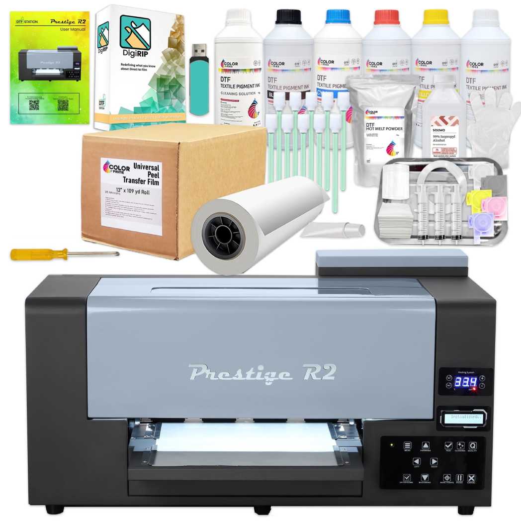 Absolute Toner $179/Month New DTF Station Prestige R2 DTF A3+ (13") Desktop Sized Roll to Roll Printer Bundle Including Universal DTF Film DTF printer