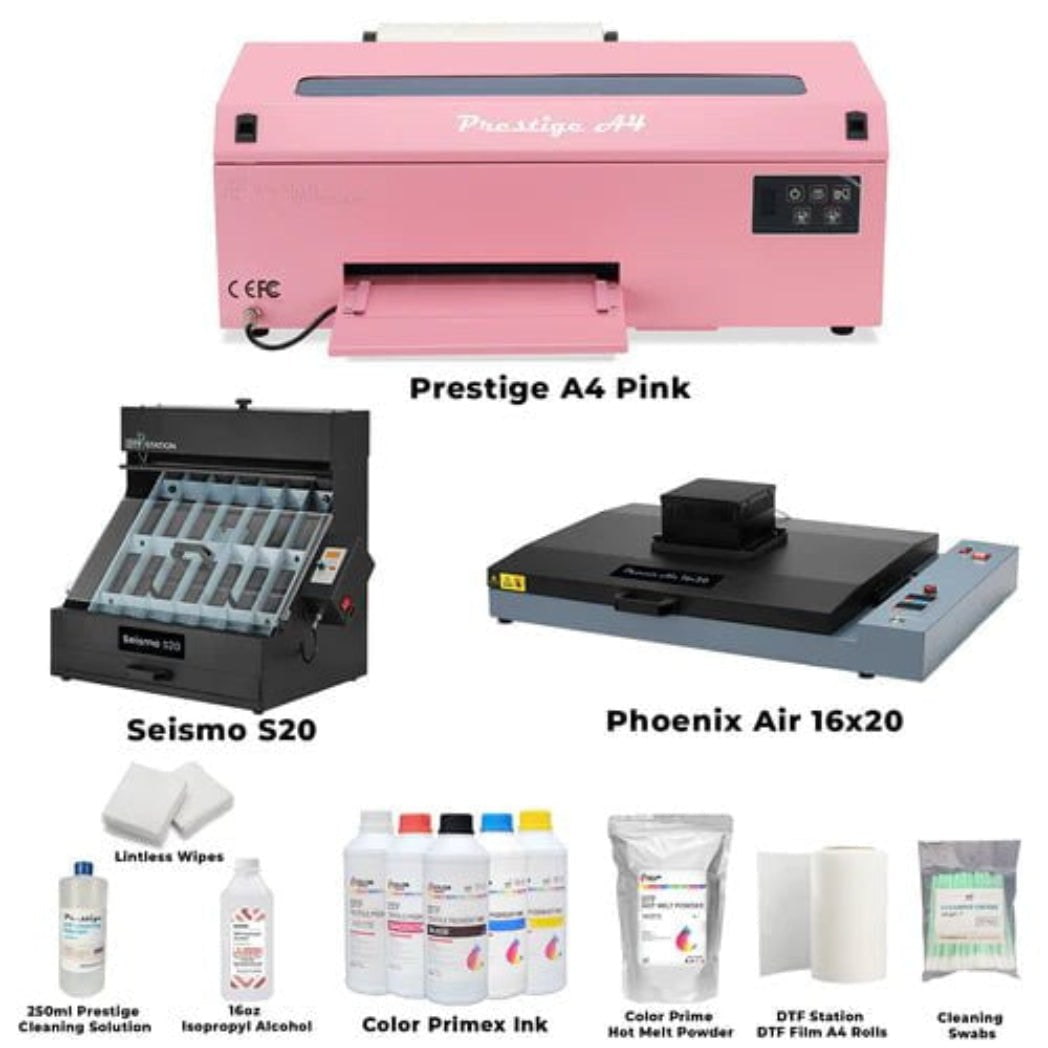 Absolute Toner $139/Month New  DTF Station Prestige A4 Shaker and Oven Bundle Containing Prestige A4 DTF Printer, DTF Station Seismo S20 DTF Powder Station And Phoenix Air 16x20 DTF printer