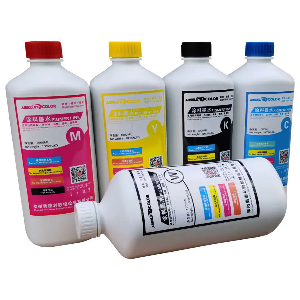 Absolute Toner Audley Direct To Film (DTF) Ink 1 Liter Set of 5 (C, Y, M, B, W) DTF ink