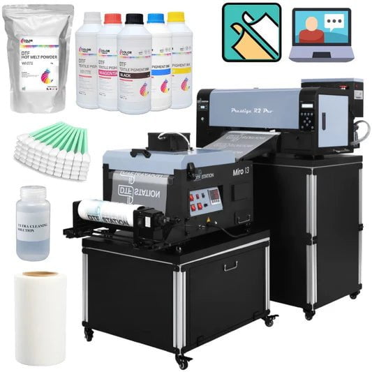 Absolute Toner $279/Month New Prestige (WITH SUPPLY PKG) 13" R2 PRO A3 DTF PRINTER SHAKER/OVEN BUNDLE 110V 13" Media Roll (Dual Epson i1600 Print Heads) Digirip Software And Miro 13 DTF Powder Shaker/Oven with Air Purifier DTF printer