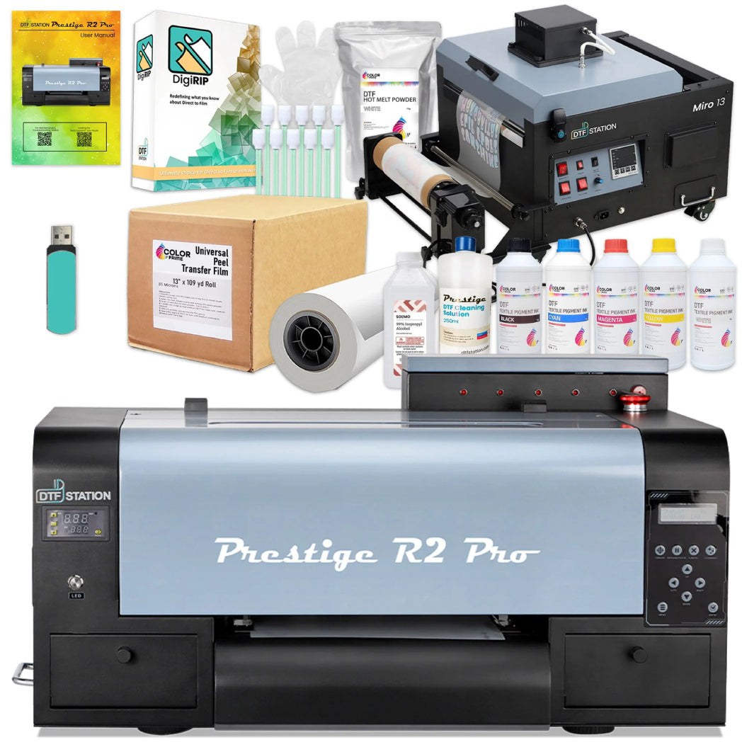 Absolute Toner $279/Month New Prestige (WITH SUPPLY PKG) 13" R2 PRO A3 DTF PRINTER SHAKER/OVEN BUNDLE 110V 13" Media Roll (Dual Epson i1600 Print Heads) Digirip Software And Miro 13 DTF Powder Shaker/Oven with Air Purifier DTF printer