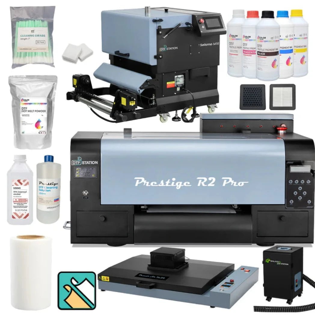 Absolute Toner $355/Month New Prestige R2 PRO 13" Media Roll DTF Printer 110V A3 (Dual Epson i1600 Print Heads) With Phoenix Air 16x20 Curing Oven, Seismo M16 DTF Powder Applicator and Dryer Purifier And L2 Portable Air Filter DTF printer