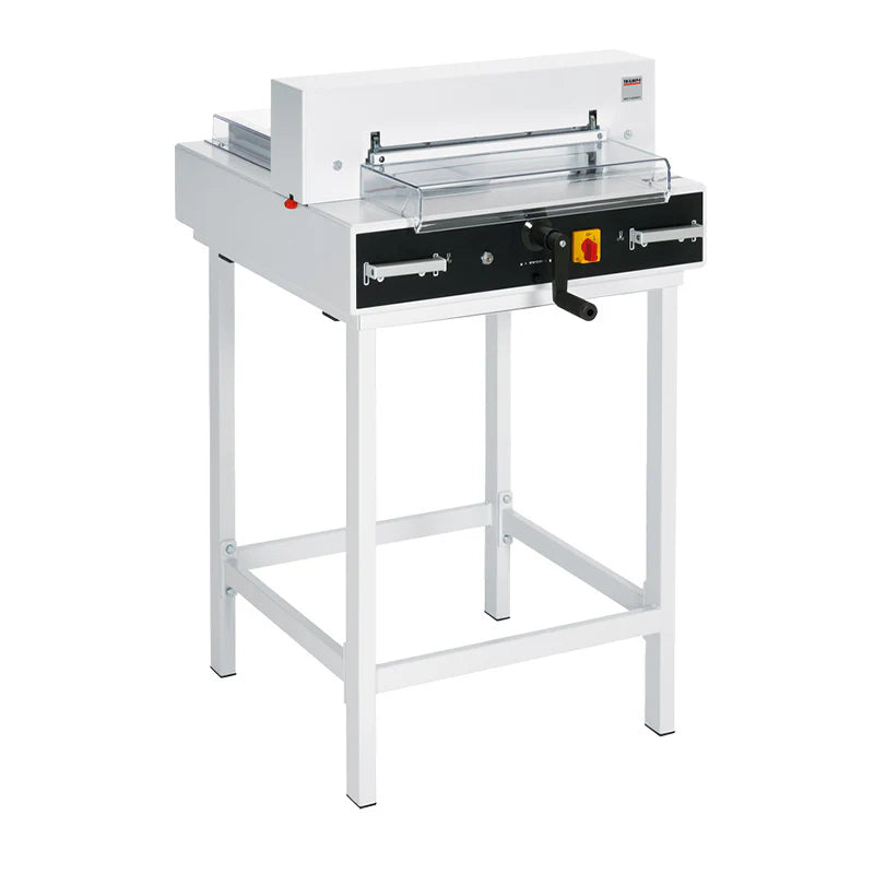 Absolute Toner $205/Month Brand New MBM CU0452L Triumph 4350 16.8" Inch Fully Automatic Tabletop Cutter, Electric Blade Drive, Automatic Clamp, Electronic "Easy Cut" Blade Activation, Rear Indicator With Digital Display Paper Cutters